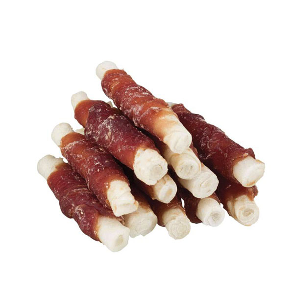 white twist sticks with duck meats