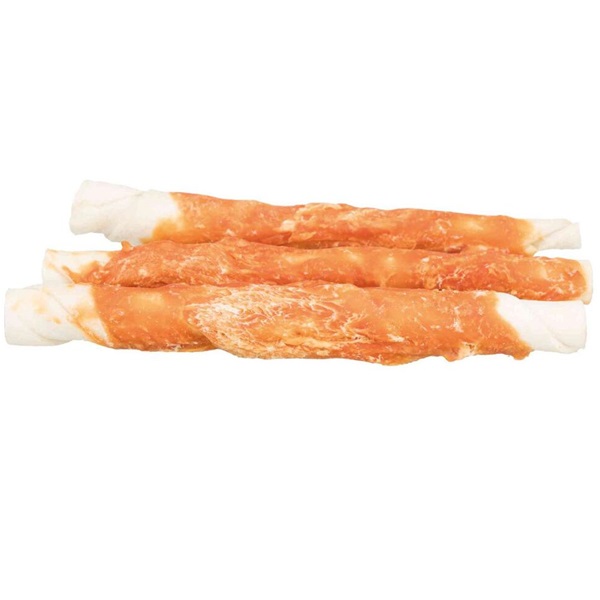 white twist sticks with chicken meats