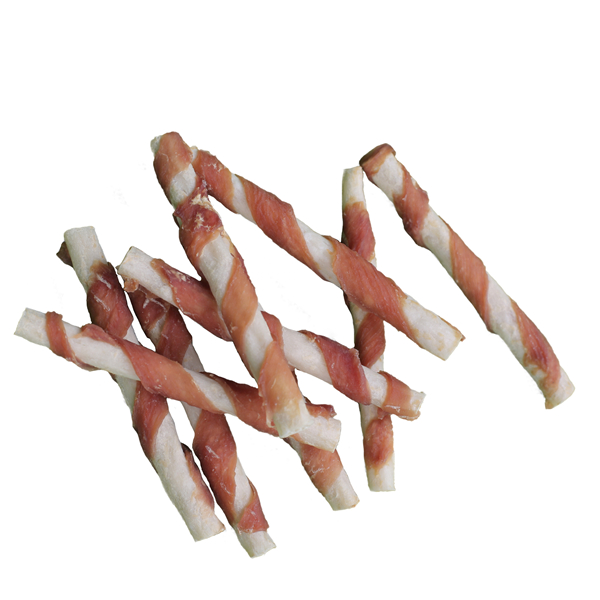 twist sticks wrapped with duck meats